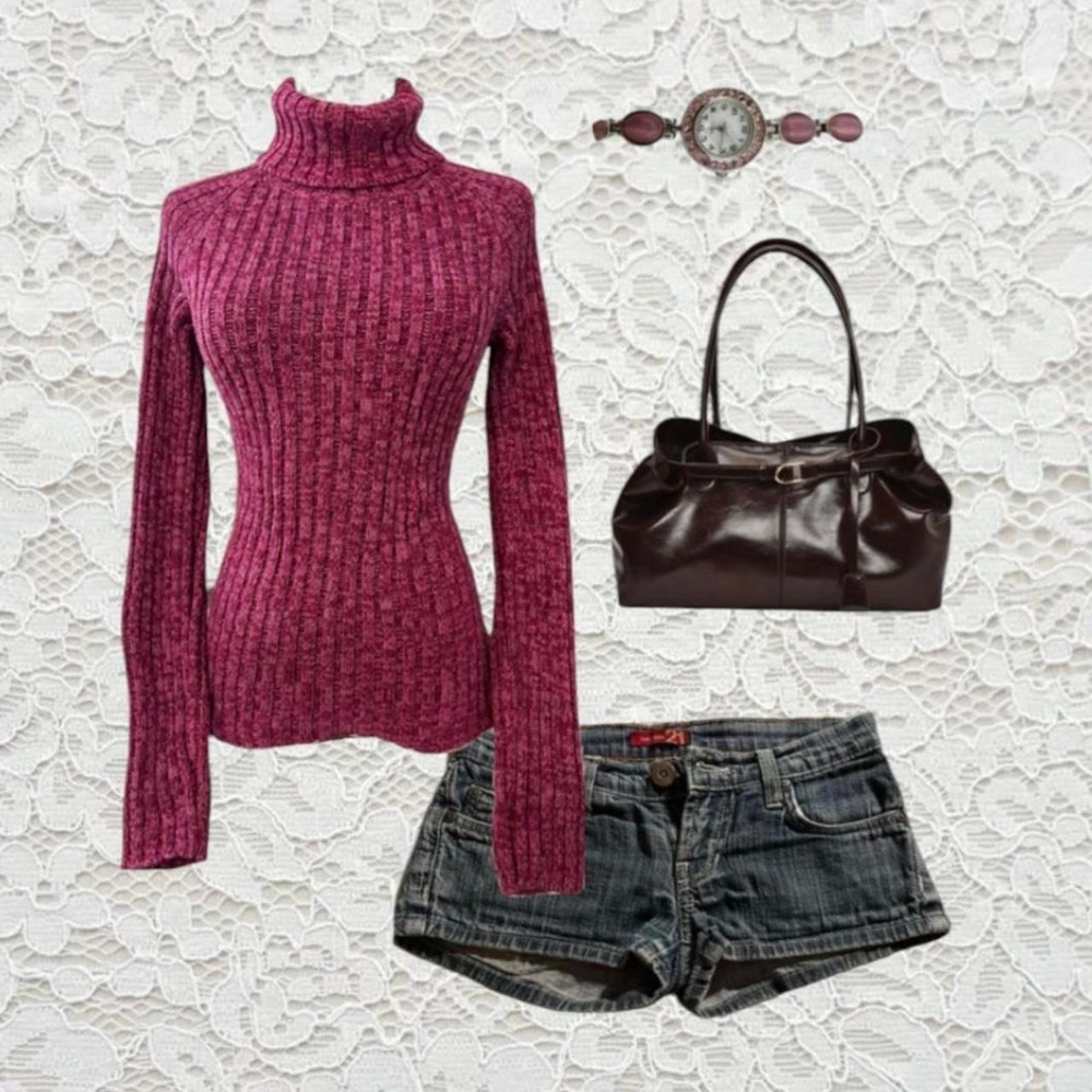 vintage moda international magenta knit turtleneck sweater